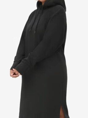 Hooded French Terry Midi Dress Black Size 4X Side Slits